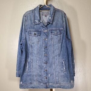 Torrid Blue Longline Distressed Denim Jean Jacket 100% Cotton 2X 18/20